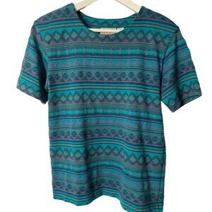 Vtg. Jaclyn Smith Sport Aqua Pattern Top SZ M